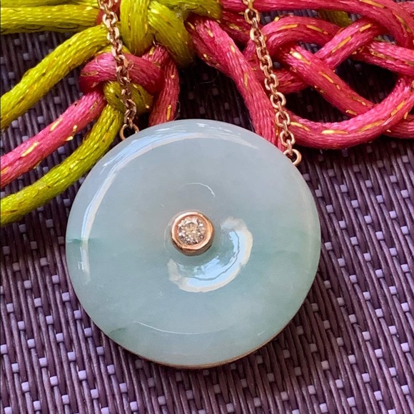 Beautiful jade pendant with 14K rose gold chain - Picture 2 of 8